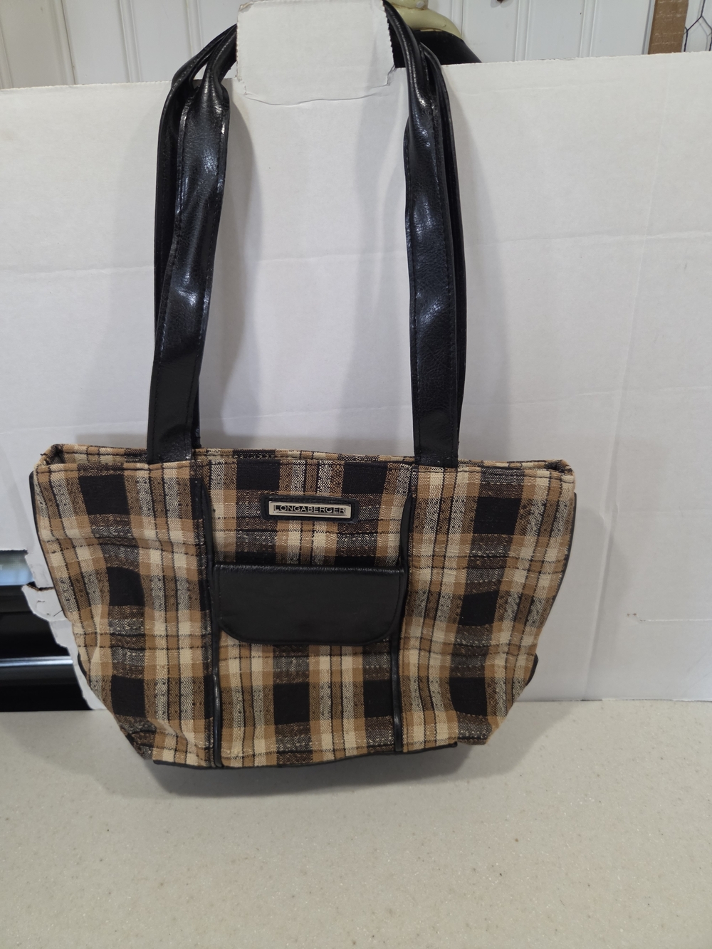 Longaberger Plaid Tote Bag with Black Trim - Classic Everyday Handbag